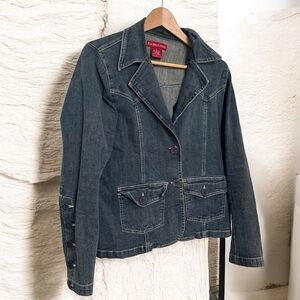 Vintage denim coat with unique buttons and stitching punk y2k grunge M